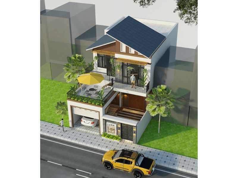 Phối cảnh nhà có gara ô tô rộng rãi