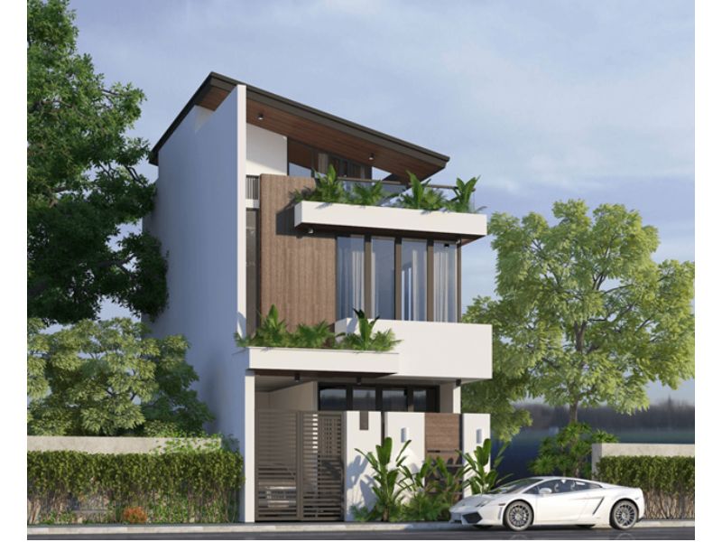 Kiến trúc nhà 2 tầng hiện đại mái lệch