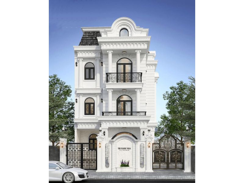 Công trình nhà 3 tầng gam màu trắng xa hoa