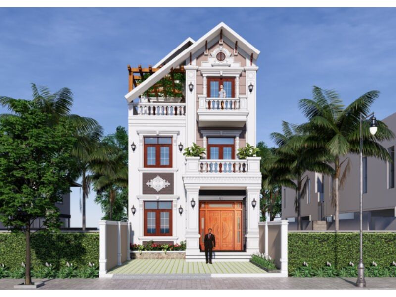 Nhà 4 tầng có khoảng sân rộng trước mặt tiền