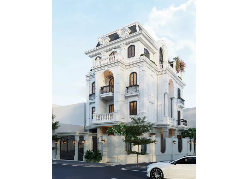 Biệt thự 4 tầng gam màu trắng đẳng cấp