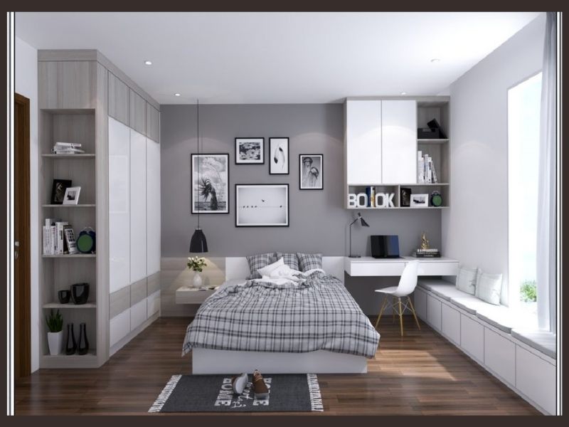 Mẫu phòng ngủ phù hợp cho bé trai trang trí phong cách hiện đại đầy đủ tiện ích cho mẫu nhà mái nhật 1.5 tầng