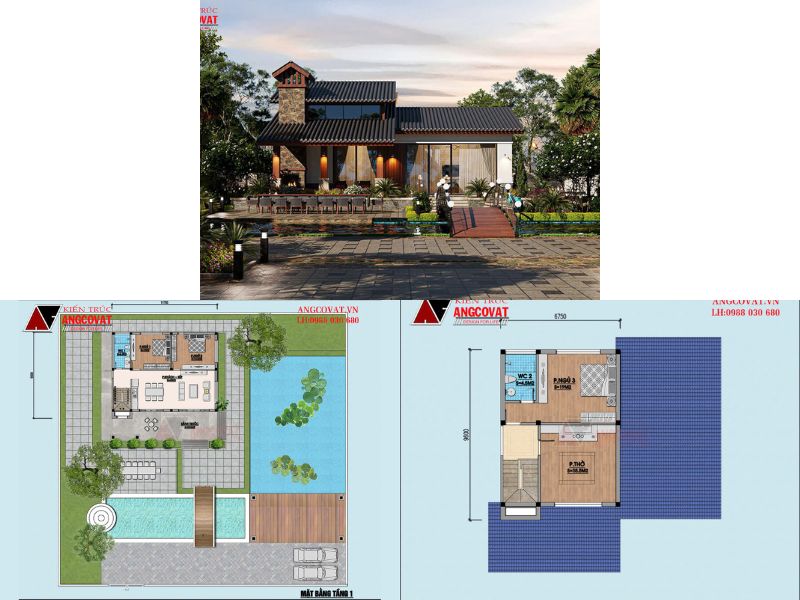 Biệt thự 1 tầng 100m2 3 phòng ngủ