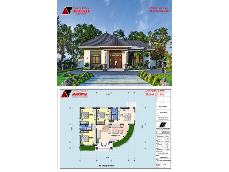 Biệt thự 1 tầng 3 ngủ kiểu dáng độc đáo