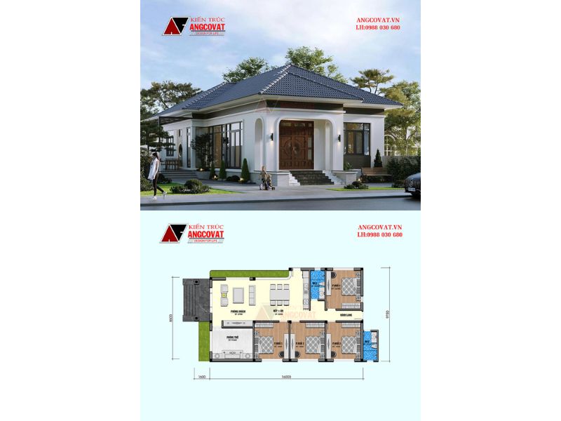Công trình biệt thự 1 tầng 150m2 4 phòng ngủ