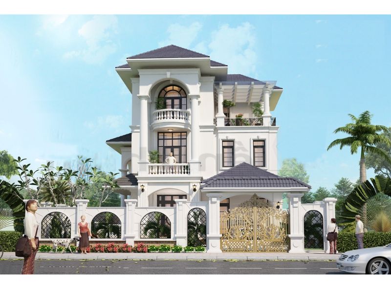 Xây biệt thự mini mái Nhật với đường nét phào chỉ thanh thoát, trụ cột bề thế