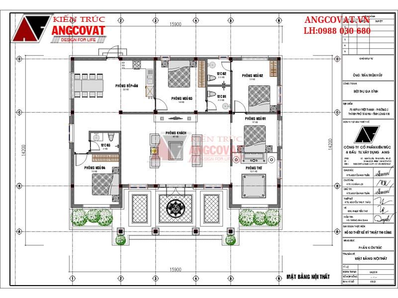 Bố trí mặt bằng công năng nhà 1 tầng 200m2 tại Long An