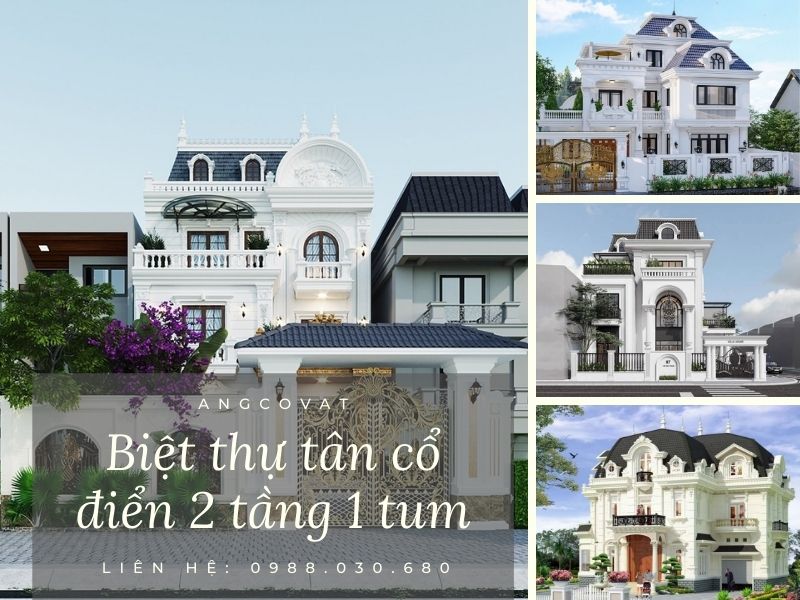 Thiết kế biệt thự tân cổ điển 2 tầng 1 tum sang trọng, quý phái 