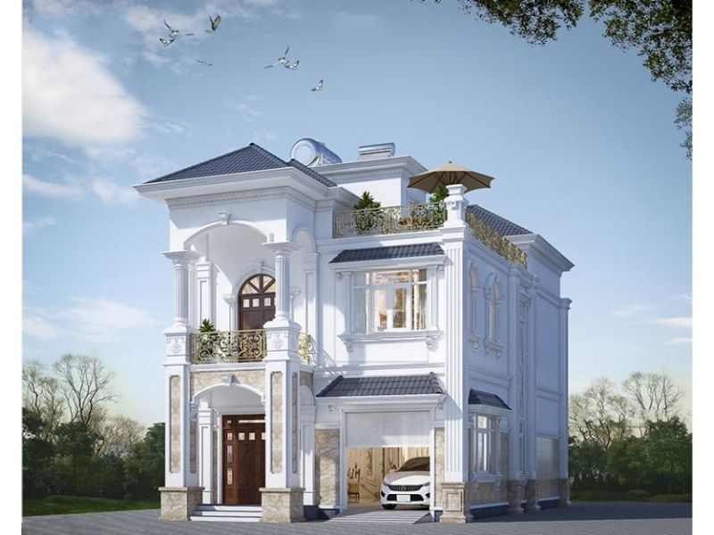 Kiến trúc biệt thự tân cổ điển 2 tầng 1 tum mái Nhật tinh tế trên từng đường nét