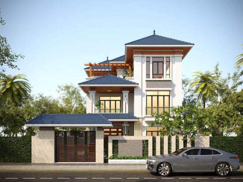 Biệt thự 2 tầng 1 tum tân cổ điển thiết kế chữ L độc đáo