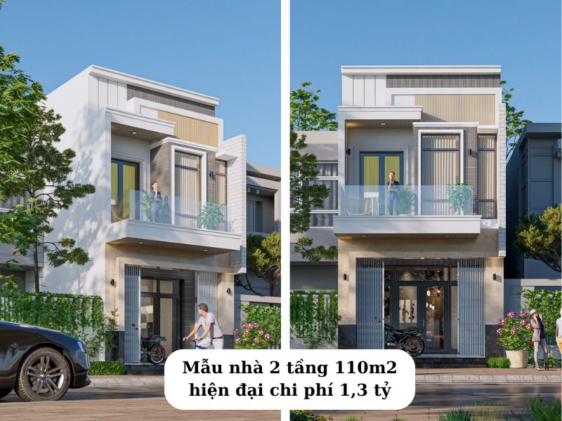 Mẫu nhà 2 tầng 110m2 mặt tiền 6m