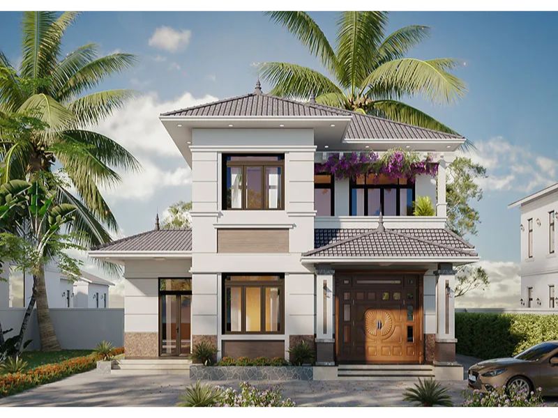 Mẫu nhà 2 tầng 110m2 mái Nhật tân cổ điển nhẹ nhàng ngân sách 1 tỷ rưỡi