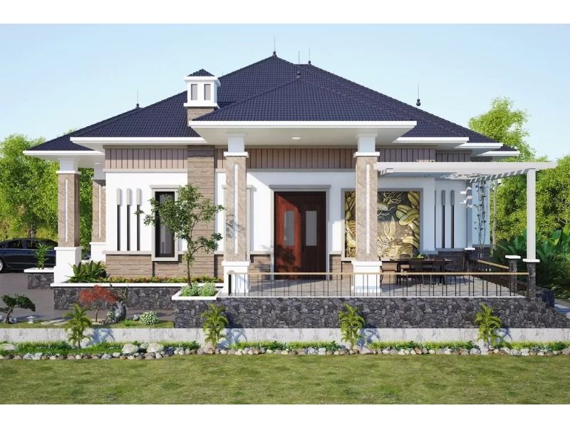 Nhà vườn 1 tầng mái Nhật mặt tiền 8m