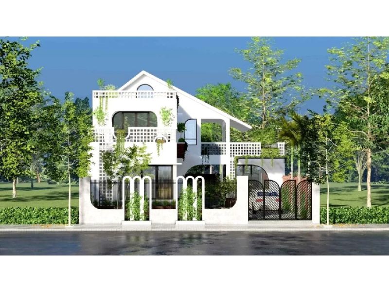 Tạo hình nhà 2 tầng độc đáo mái chéo