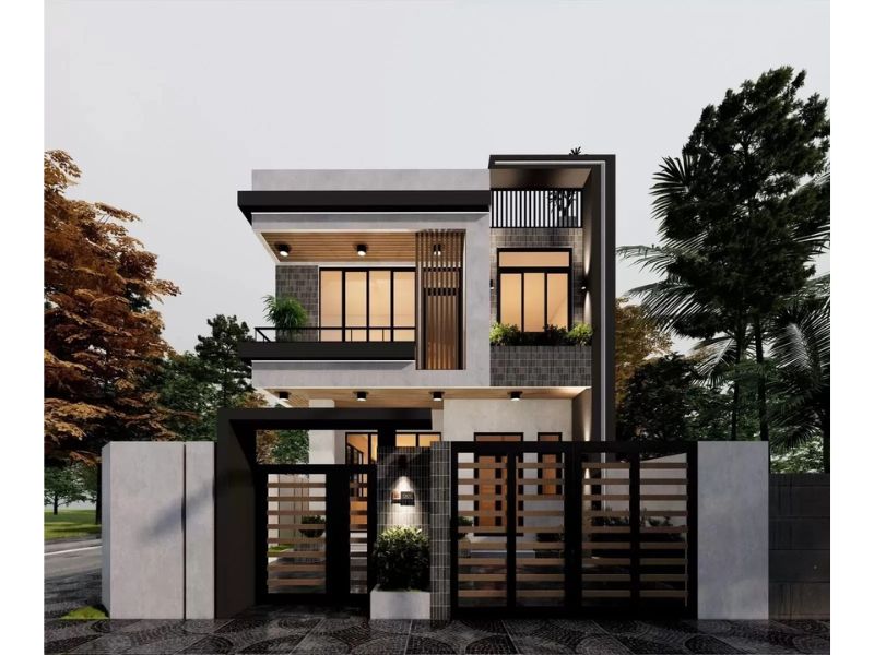 Kiến trúc nhà 2 tầng hiện đại có sân vườn