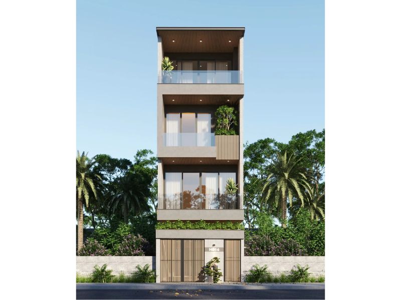 Mẫu nhà phố 4 tầng mái bằng đơn giản