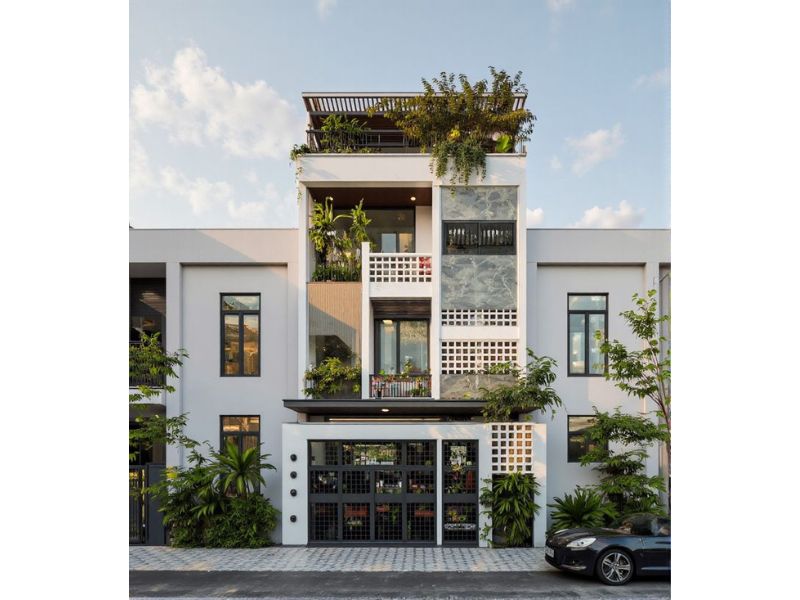 Thiết kế ô gạch thoáng gió tạo điểm nhấn trang trí độc đáo cho ngôi nhà 4 tầng