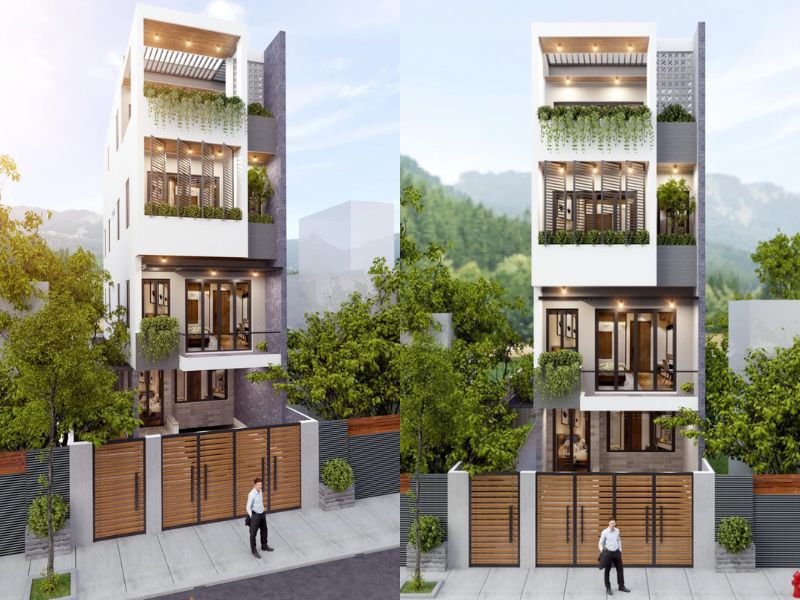 Mẫu nhà phố 4 tầng mặt tiền 7m 4 phòng ngủ có phòng thờ tầng tum