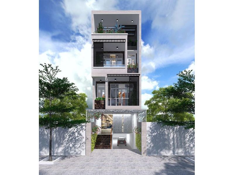 Thiết kế tầng bán hầm để xe cho ngôi nhà 4 tầng ngang 7m