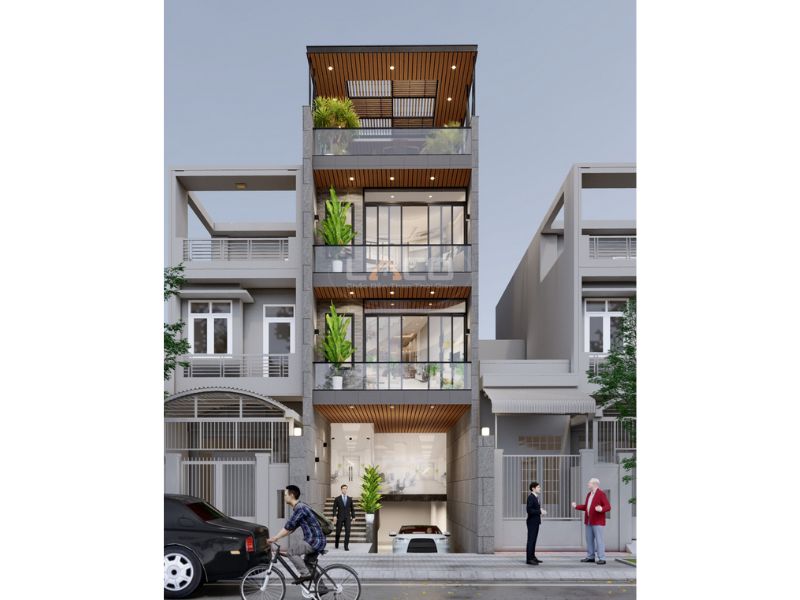 Mẫu nhà 4 tầng vừa ở vừa kinh doanh có hầm để xe