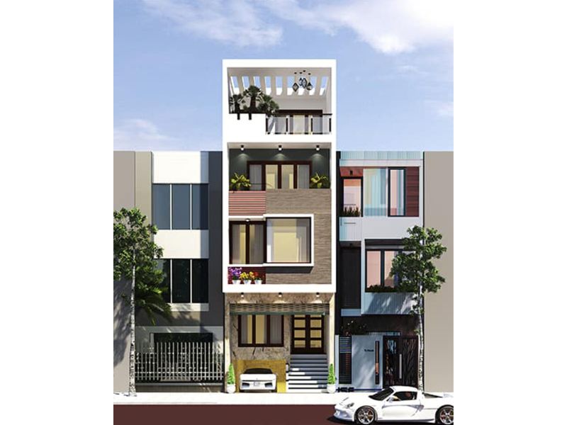 Tham khảo ý tưởng xây nhà 4 tầng mặt tiền 7m có hầm để xe