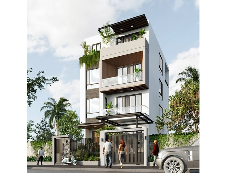 Kiến trúc hình khối sắp xếp linh hoạt trong mẫu nhà 4 tầng ngang 7m