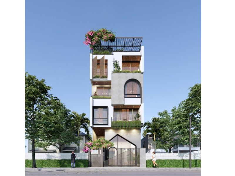 Mặt tiền 7m của mẫu nhà phố 4 tầng thiết kế mở tạo sự thông thoáng