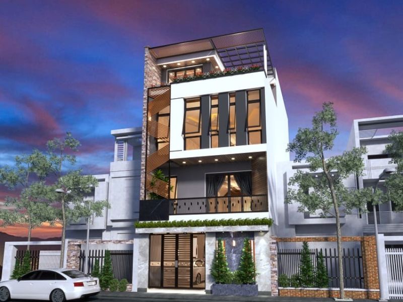 Thiết kế nhà 4 tầng có tầng tum làm sân thượng, sân phơi