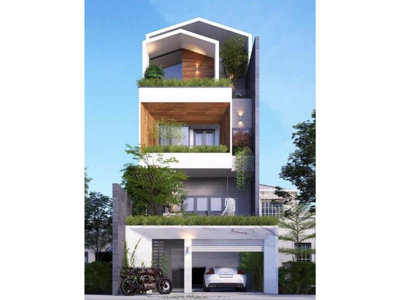 Thiết kế nhà 4 tầng kết hợp mảng xanh tạo cảm giác thư giãn, mát mẻ