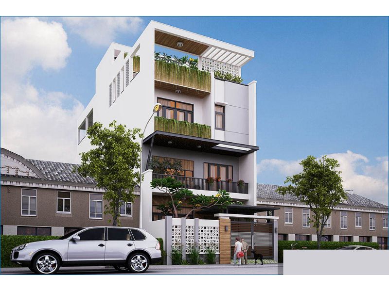 Xây nhà 4 tầng hiện đại có ban công rộng thoáng