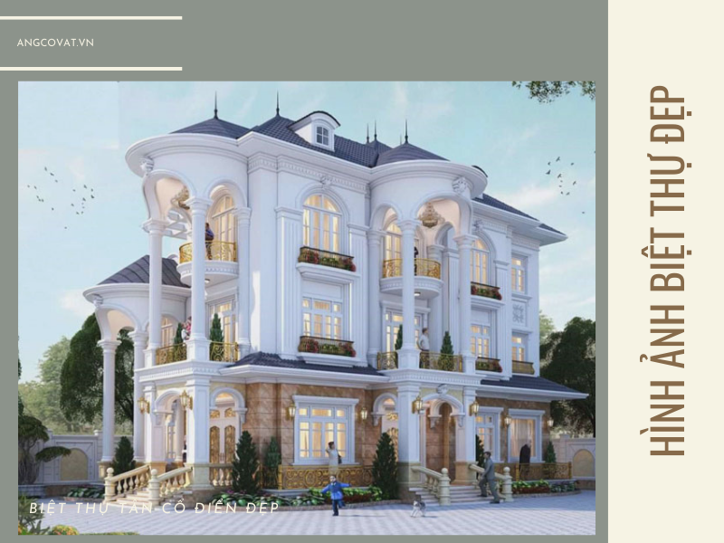 Mẫu 31: Mẫu biệt thự 3 tầng tân cổ điển với tông màu trắng càng tôn nên vẻ đẹp sang trọng lịch lãm cho biệt thự