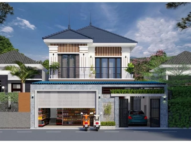 Biệt thự 2 tầng mái Nhật có gara