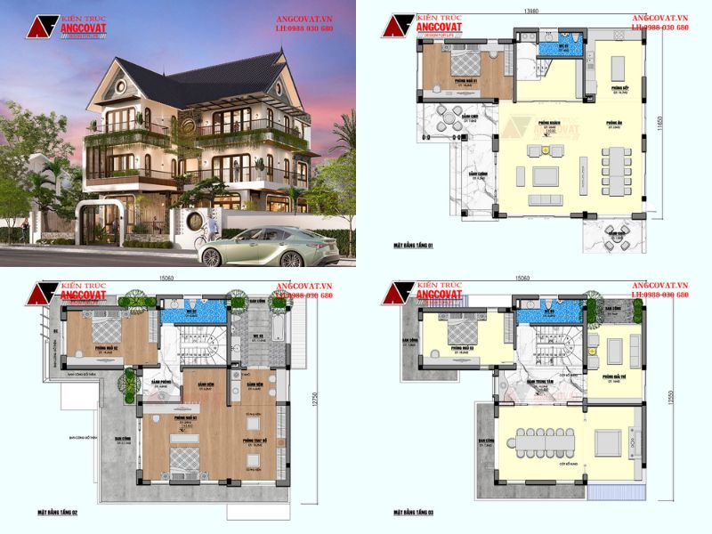 Kiến trúc biệt thự 3 tầng hiện đại 120m2