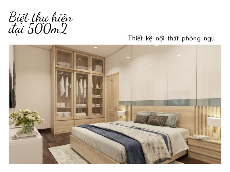 Phối cảnh nội thất 7: Phòng ngủ mẫu biệt thự hiện đại 500m2 mái bằng