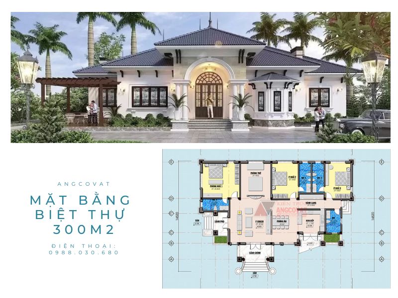 Mặt bằng công năng biệt thự 300m2 mái Nhật