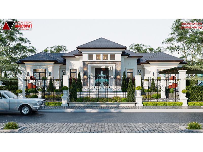 Ngoại thất mặt tiền mẫu biệt thự 300m2 địa trung hải