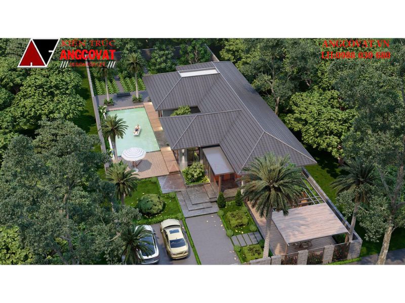 Ngoại thất biệt thự 300m2 rộng có bể bơi
