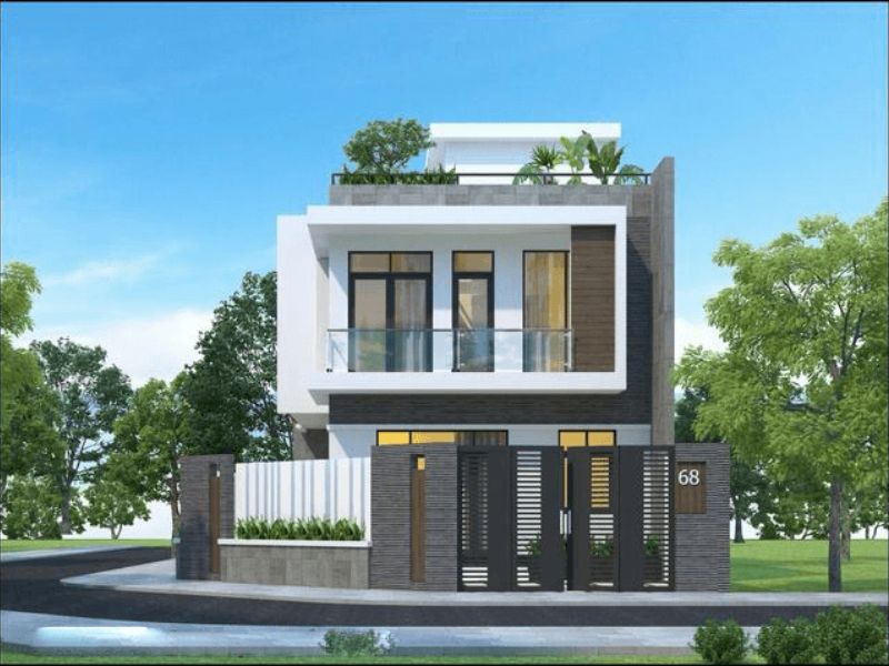 Kiến trúc nhà 2 tầng mái thái lệch