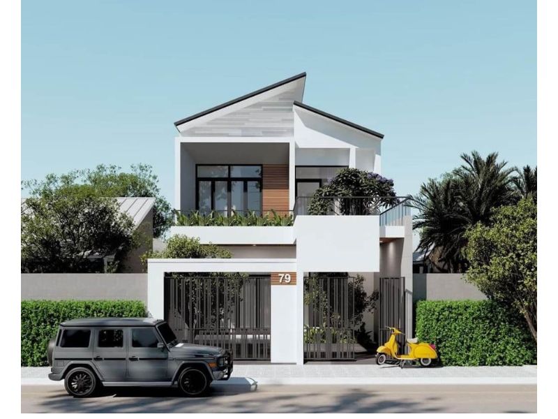 Nhà mái thái lệch 2 tầng mặt tiền rộng 7m