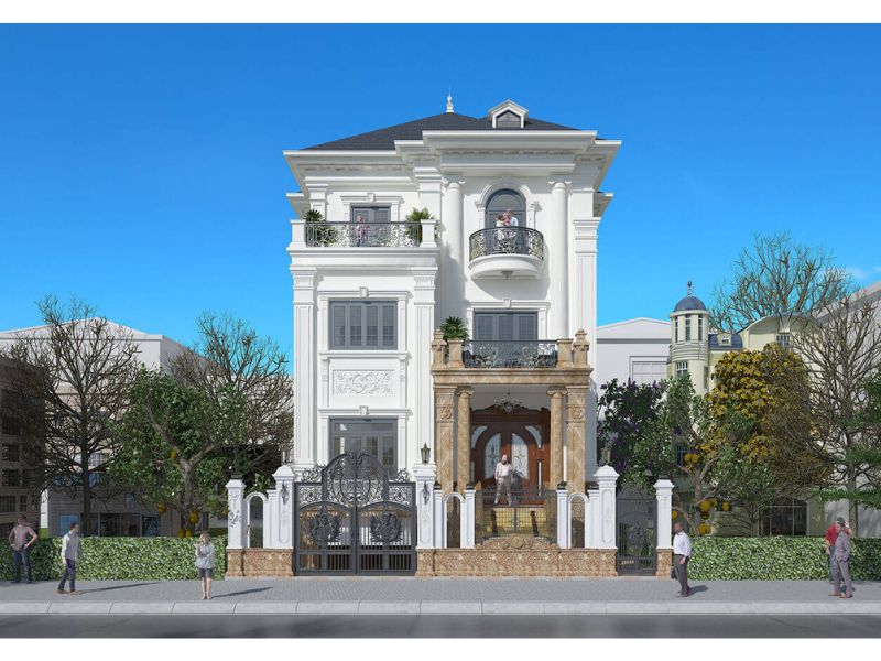 Nhà 3 tầng tân cổ mái Nhật có tầng hầm