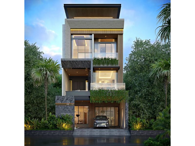 Công trình nhà phố 4 tầng hiện đại mặt tiền rộng