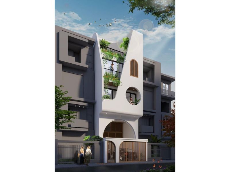 Nhà phố 5m có tầng hầm tạo hình độc đáo