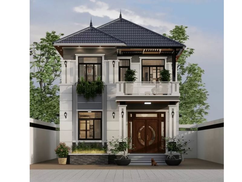 Mẫu nhà 2 tầng 4 phòng ngủ mái Nhật sang trọng đáng xây ở quê 