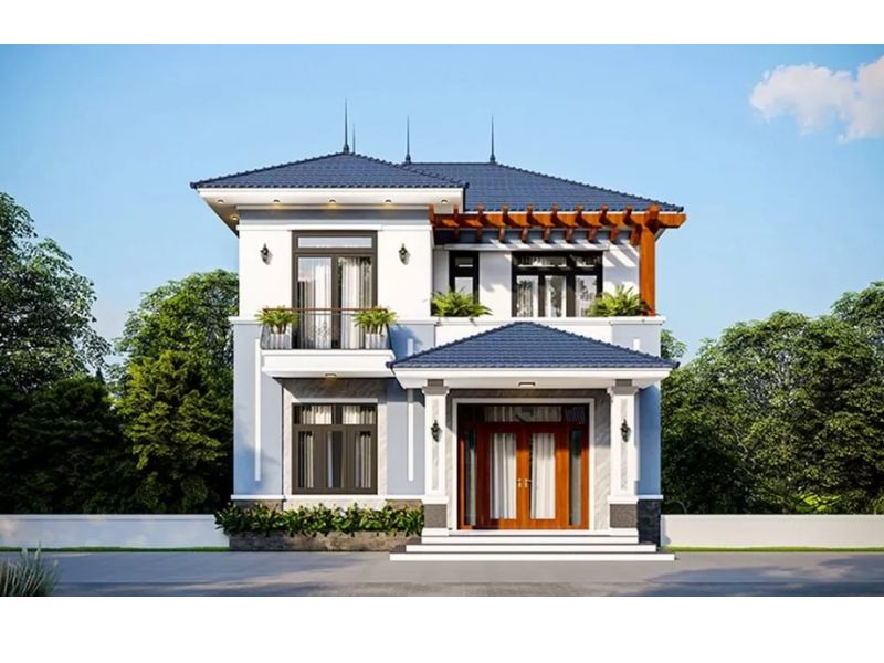 Nhà 2 tầng với gam màu tươi sáng trẻ trung 