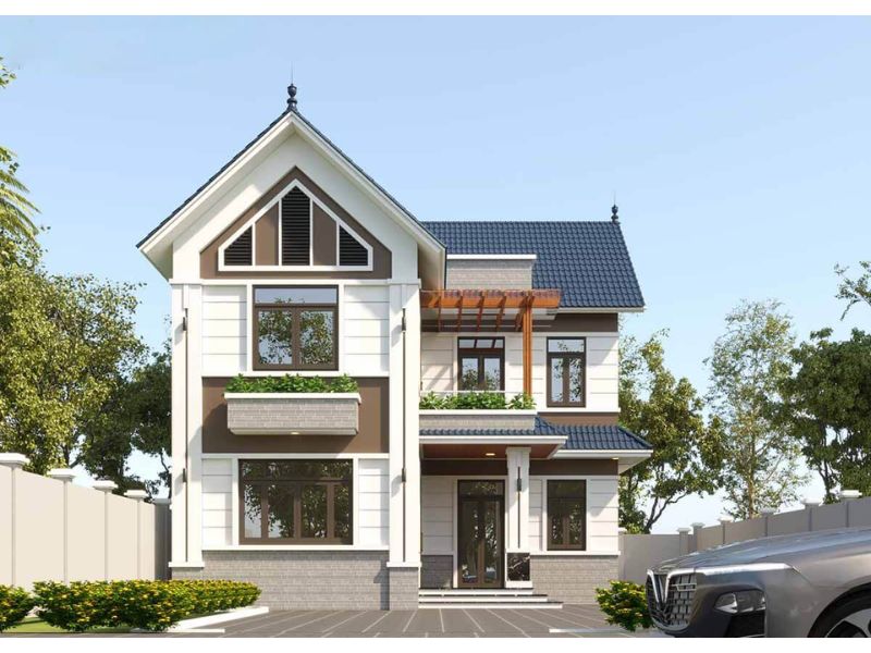 Mẫu nhà 4 phòng ngủ 2 tầng chữ L độc đáo 