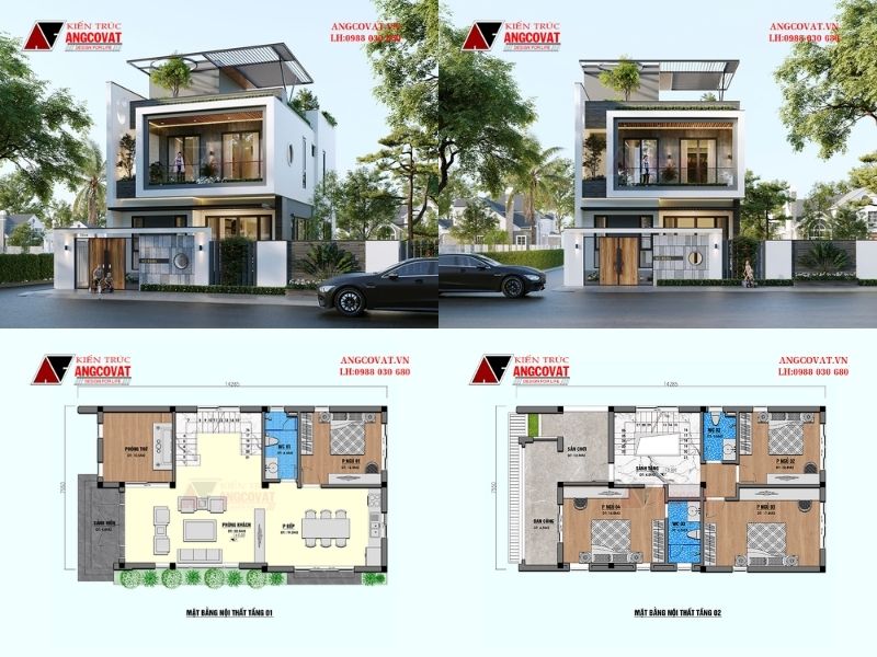 Mặt bằng nhà 4 phòng ngủ 2 tầng hiện đại 