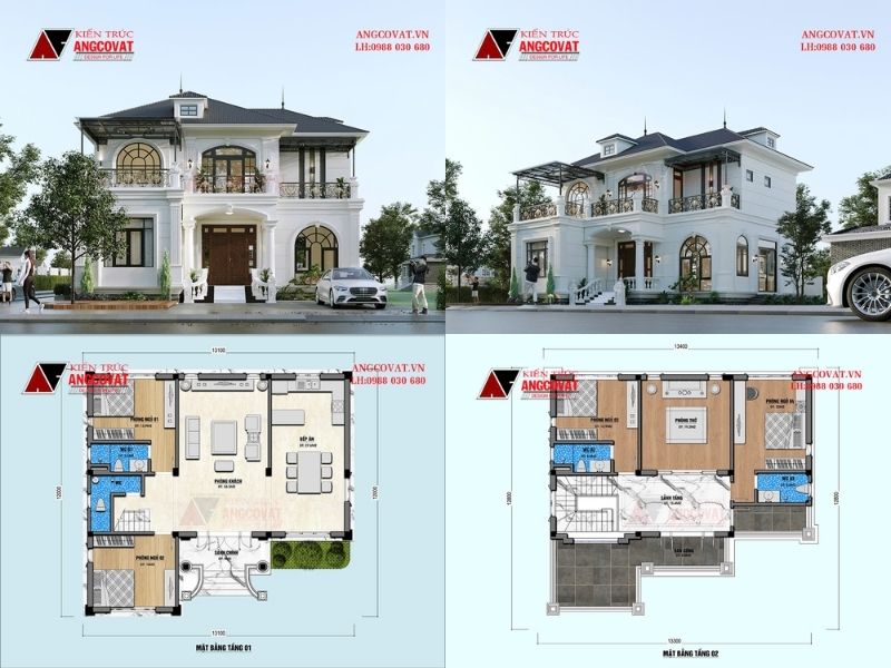 Tư vấn cách bố trí mặt bằng mẫu nhà 4 phòng ngủ 2 tầng mái Nhật 120m2