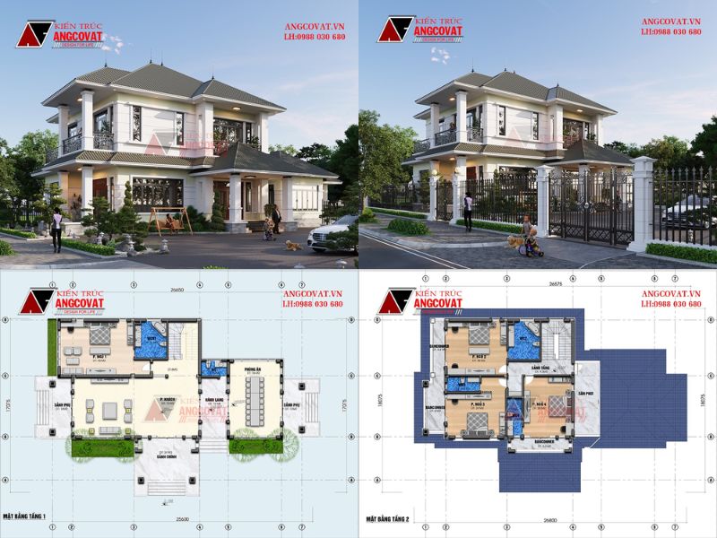 Tham khảo cách bố trí mẫu nhà 2 tầng 4 phòng ngủ 270m2 