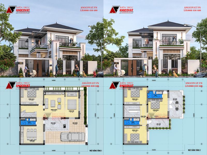 Thiết kế mẫu nhà 4 phòng ngủ 1 phòng thờ có gara