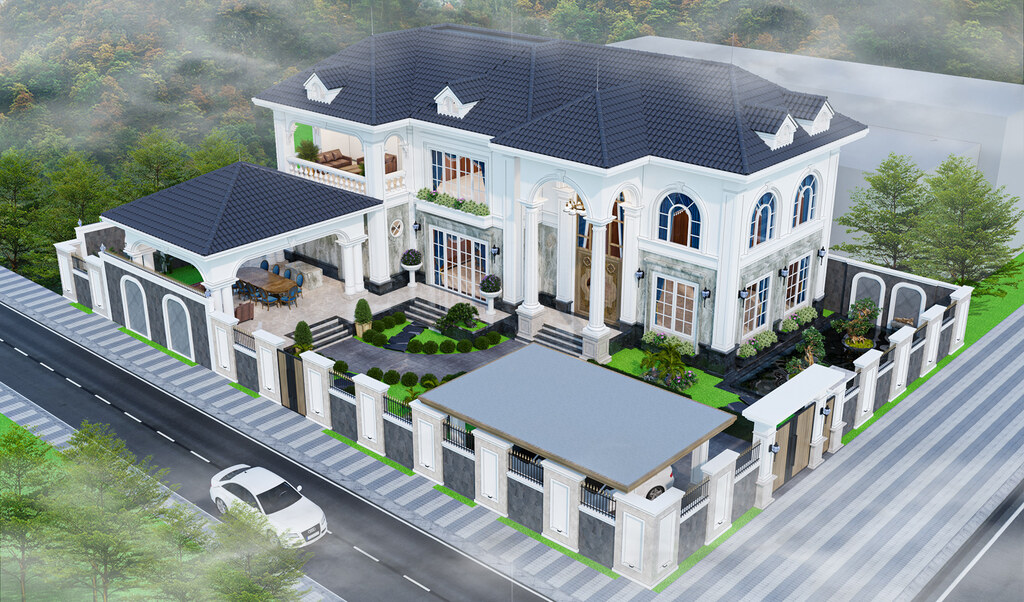 Biệt thự vườn 2 tâng tân cổ điển gam màu trắng